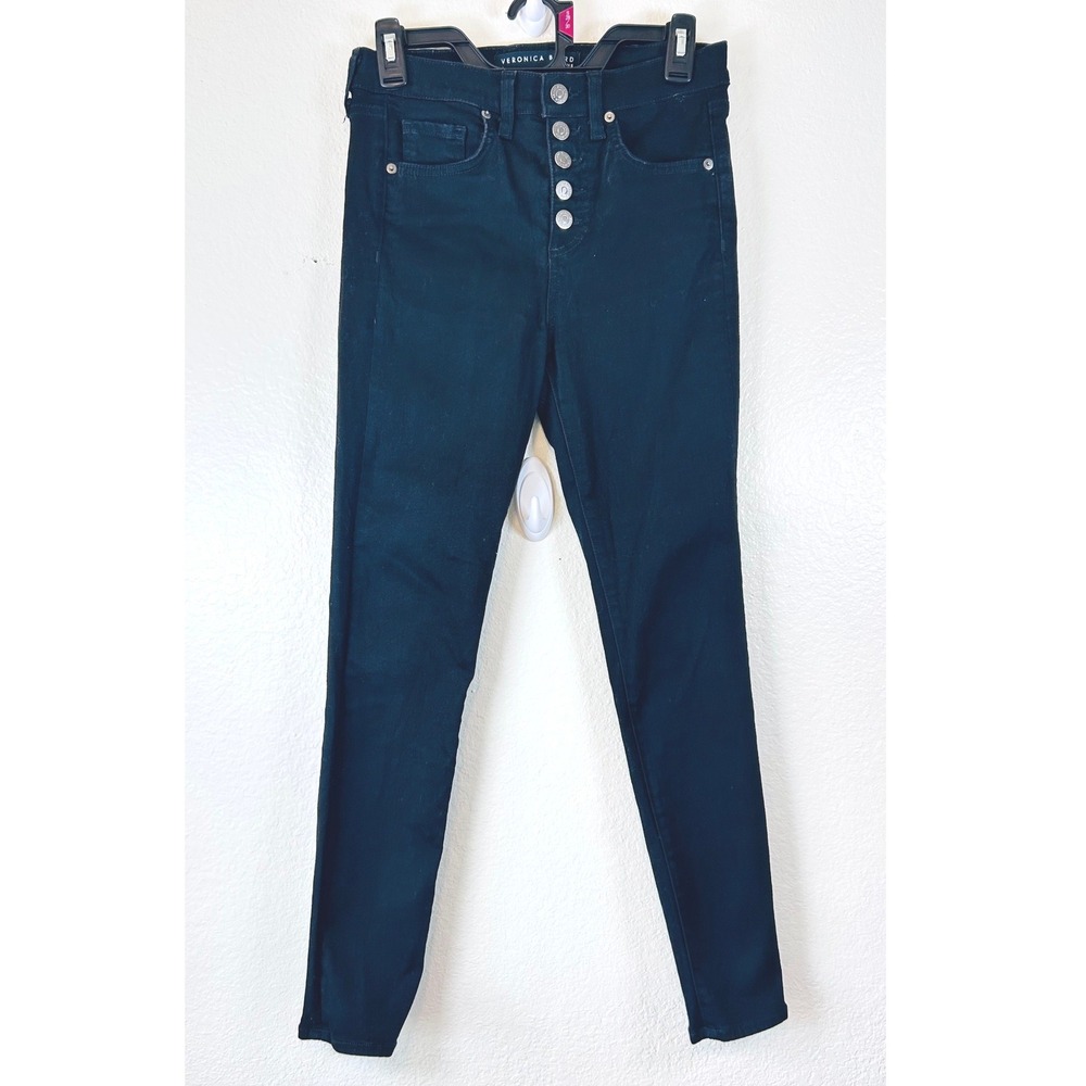 Veronica Beard Debbie High Rise Skinny Jeans Whimsgoth Raven Black Button Fly 2